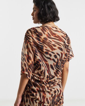 Animal Print Draped Chiffon Top