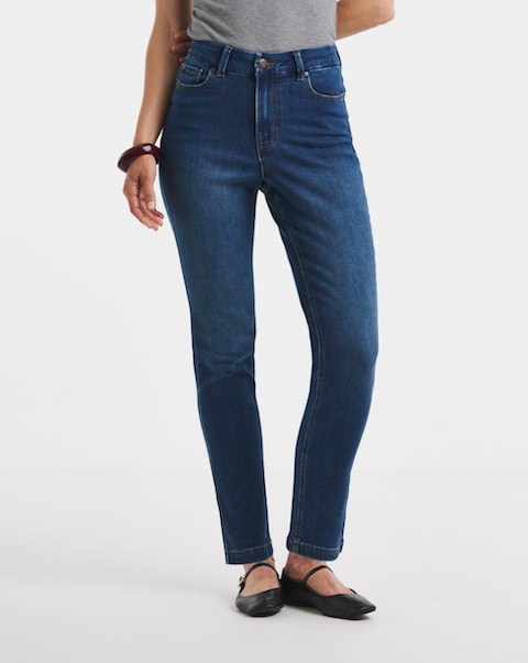 Mid Blue Stretch Denim Slim Leg Jeans