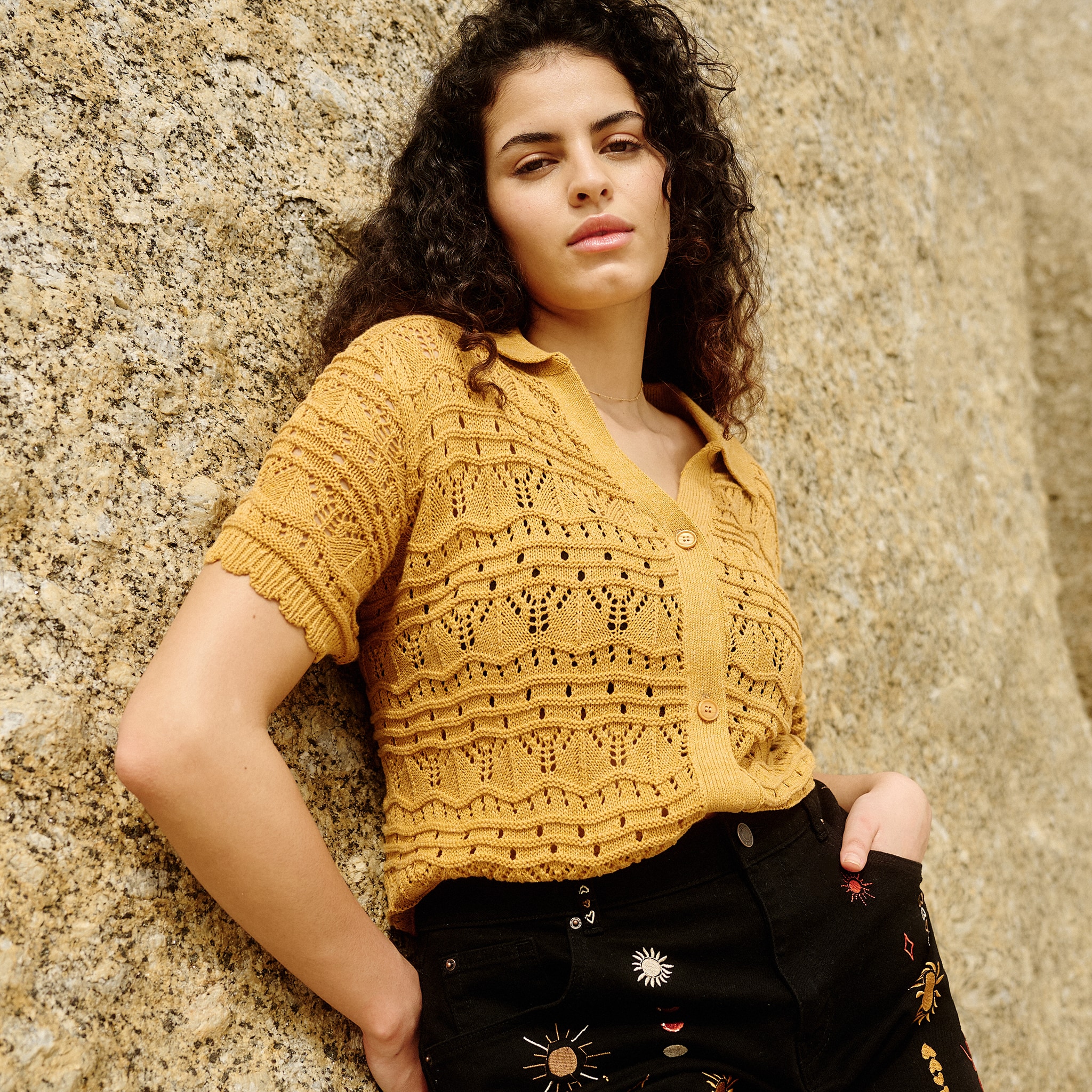 Crochet top in mustard colour