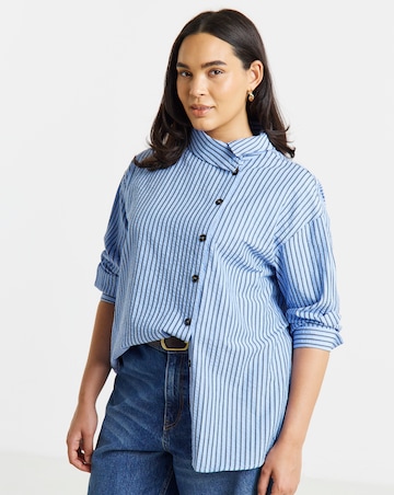 Simply Be Blue Stripe Funnel Neck Shirt