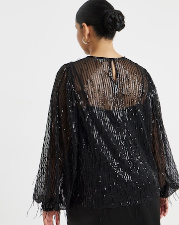 Simply Be Black Fringe Sequin Blouse