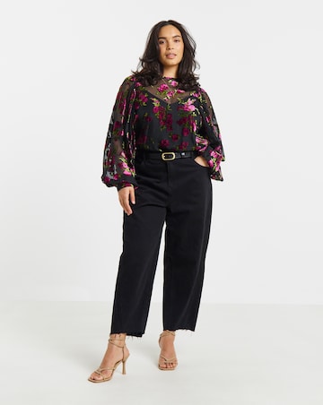 Simply Be Floral Devore Exaggerated Sleeve Blouse