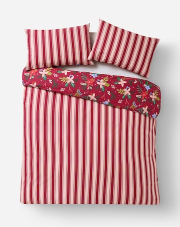 Christmas Floral Stripe Cotton Blend Reversible Duvet Cover Set