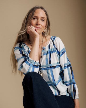 Julipa Check Print Linen Blouse