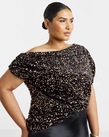Simply Be Chocolate Velvet Sequin Off The Shoulder Top