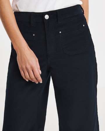 Navy Cord Pocket Front Crop Wide Leg Jeans