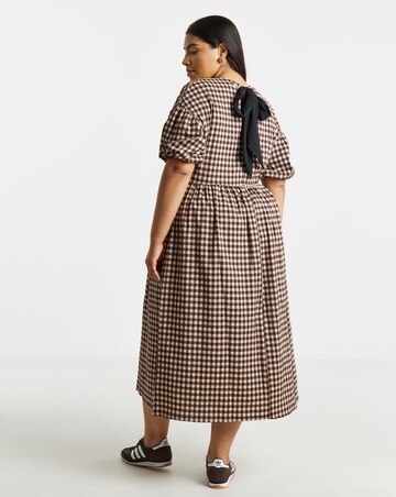 Simply Be Brown Gingham Waffle Bow Back Midi Dress