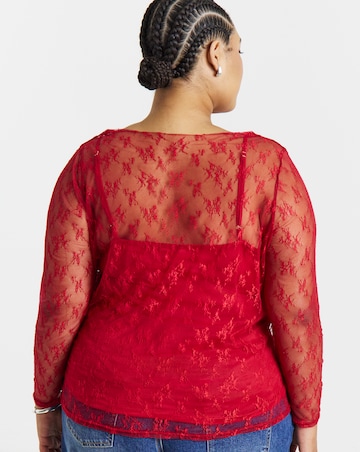 Simply Be Red Lace Long Sleeve Top