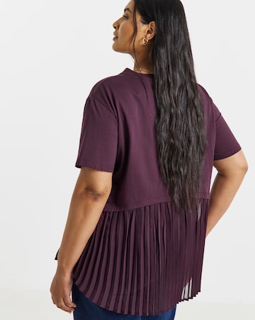 Simply Be Mulberry Tee With Woven Pleated Back