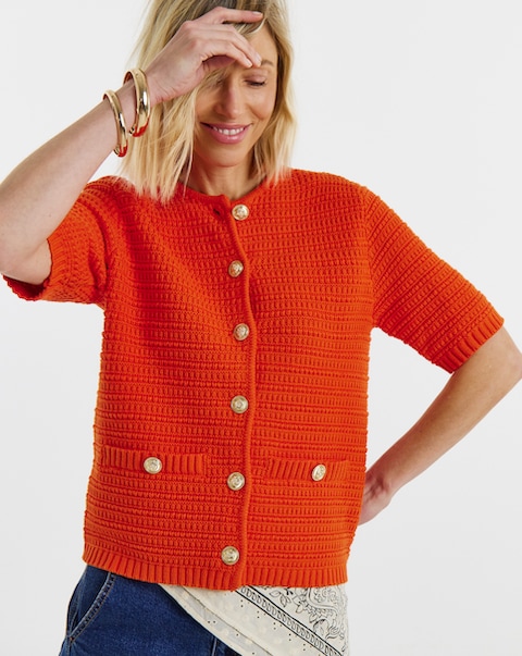 Stitch Detail Short Sleeve Cardigan