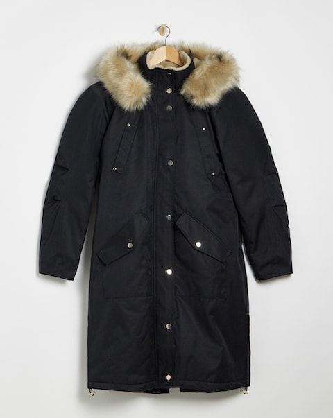 Black Hooded Fur Trimmed Parka