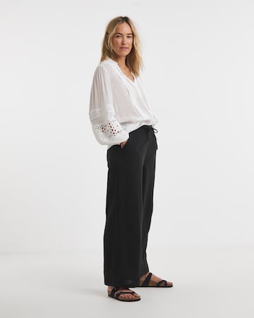 Pure Cotton Textured Pull On Wide Leg Trousers