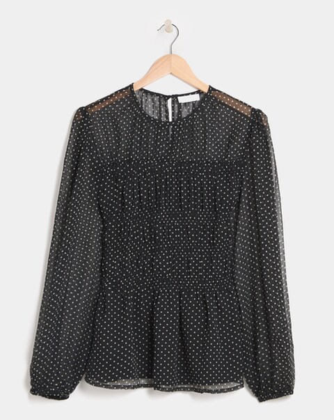 Mono Spot Georgette Spot Shirred Blouse