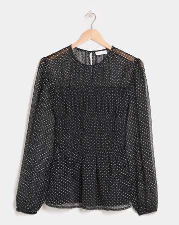 Mono Spot Georgette Spot Shirred Blouse