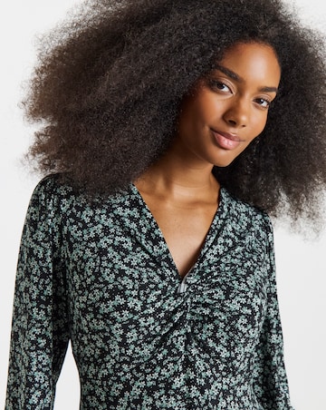 Ditsy Print Supersoft Knot Front Skater Dress