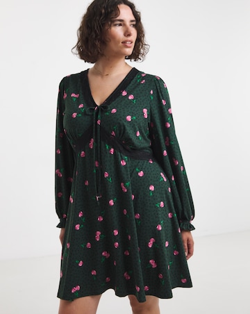 Simply Be Leopard And Cherry Print Lace Trim Supersoft Skater Dress