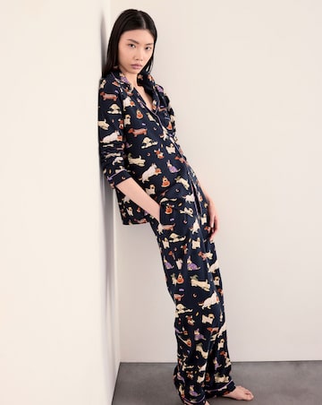 Chelsea Peers Classic Long Button Up Halloween Dog Pyjama Set