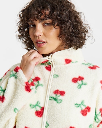 Simply Be Cherry Print Zip Through Borg