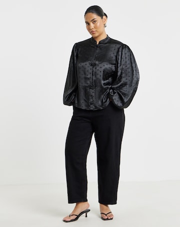 Simply Be Black Jacquard Spot Mandarin Detail Blouse
