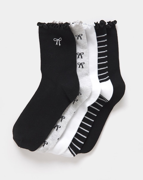 Pretty Secrets (5 Pair Pack) Lettuce Top Bow Ankle Socks