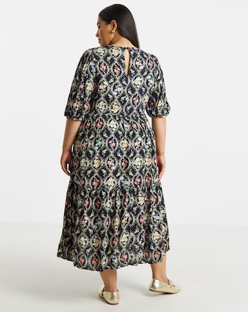 Simply Be Floral Tile Printed Tiered Midi Dress