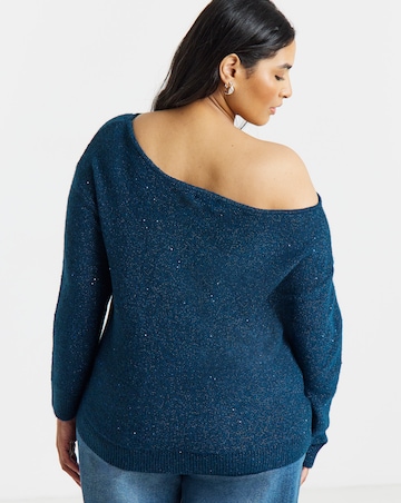 Slouchy Off Shoulder Longline Sequin Jumper