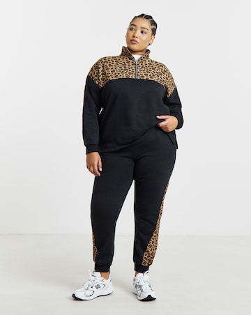 Simply Be Green Leopard Print Half Zip Sweatshirt