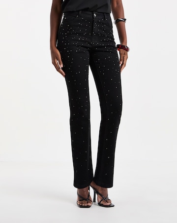 Black Embellished Straight Leg Jeans