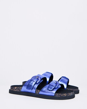 Simply Be Alisha Leather Double Buckle Footbed Sandals - Extra Wide Fit (EEE)