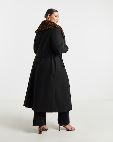 Leopard Faux Fur Collar Coat