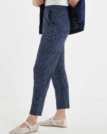 Navy Print Tie Waist Jersey Tapered Trouser