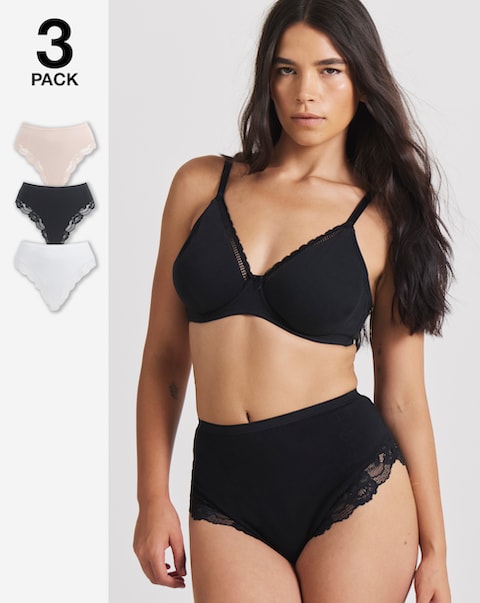 MAGISCULPT Medium Control (3 Pack) High Leg Knickers Black/White /Almond