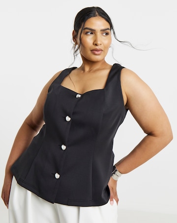 Simply Be Black Heart Button Through Jersey Waistcoat