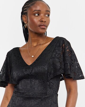 Joanna Hope Black Angel Sleeve Stretch Lace Midi Dress