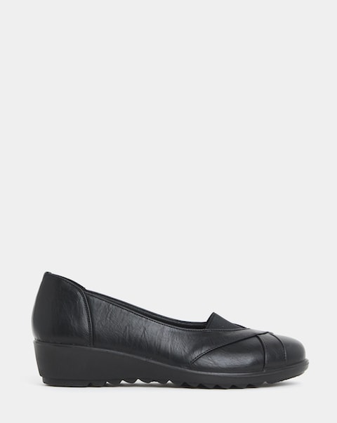 Cushion Walk Slip-On Wedge Elasticated Ballerina Shoes - Wide Fit (E)