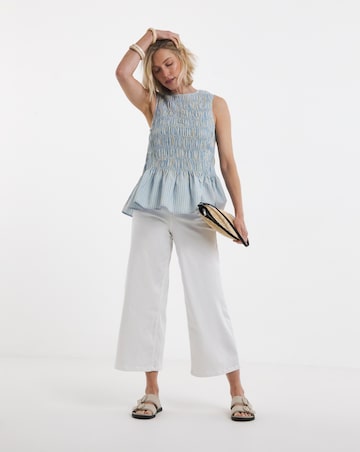 Stripe Shirred Sleeveless Peplum Top
