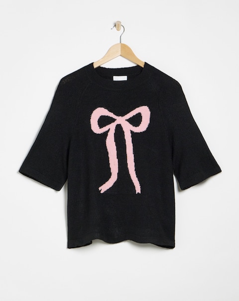 Simply Be Bow Placement Print Knitted T-Shirt