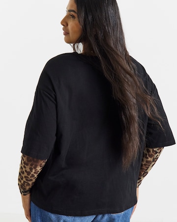 Simply Be Leopard Print Mesh 2 in 1 Short Sleeve T-Shirt