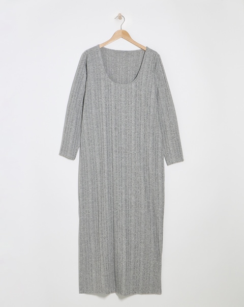 Grey Scoop Neck Cosy Rib Maxi Dress