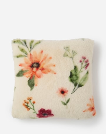 Floral Printed Luxe Faux Fur Cushion