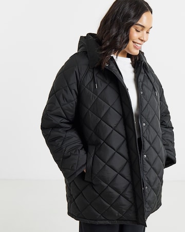 Simply Be Black Hooded Quilted Swing Coat