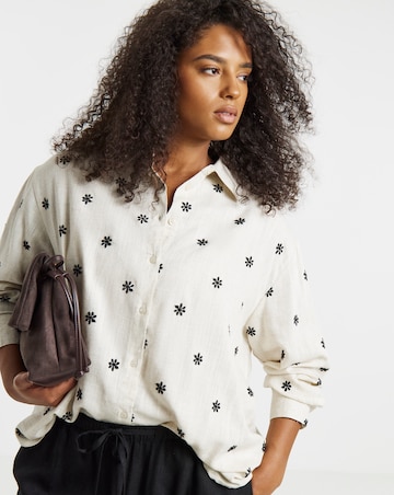 Simply Be Daisy Embroidered Linen Mix Shirt