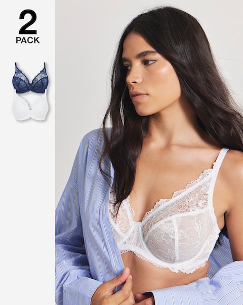 Pretty Secrets (2 Pack) New Ella Full Cup Wired Bras (C-J) Navy/White