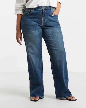 Mid Blue Side Embellished Wide Leg Jeans