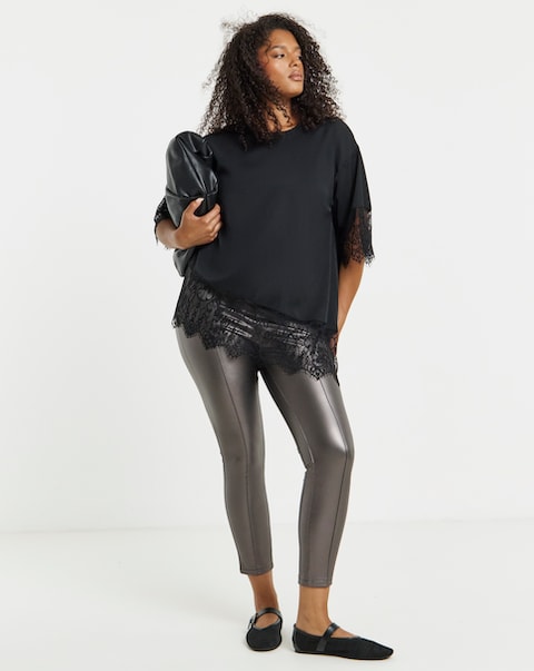 Seam Detail High Waist PU Leggings