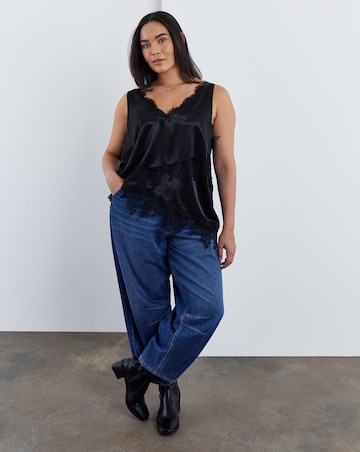 Simply Be Black Satin Lace Trim Cami
