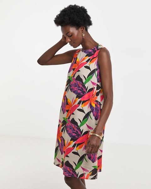 Linen Mix Sleeveless Shift Dress