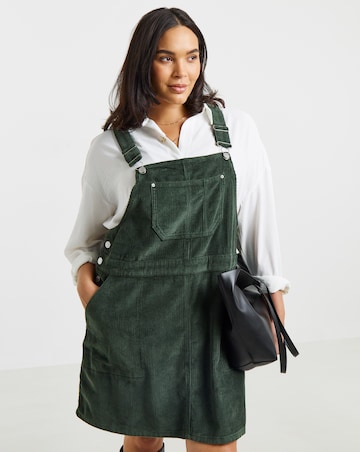 Green Cord Mini Dungaree Dress
