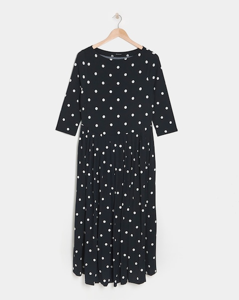Pleated 3/4 Sleeve Slash Neck Dress