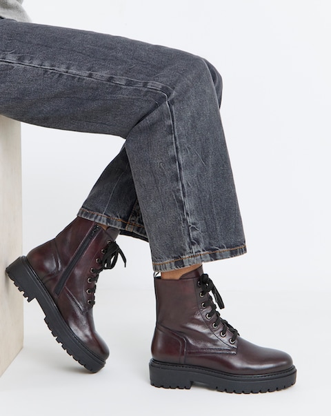 Serena Leather Chunky Lace Up Boots - Extra Wide Fit (EEE)